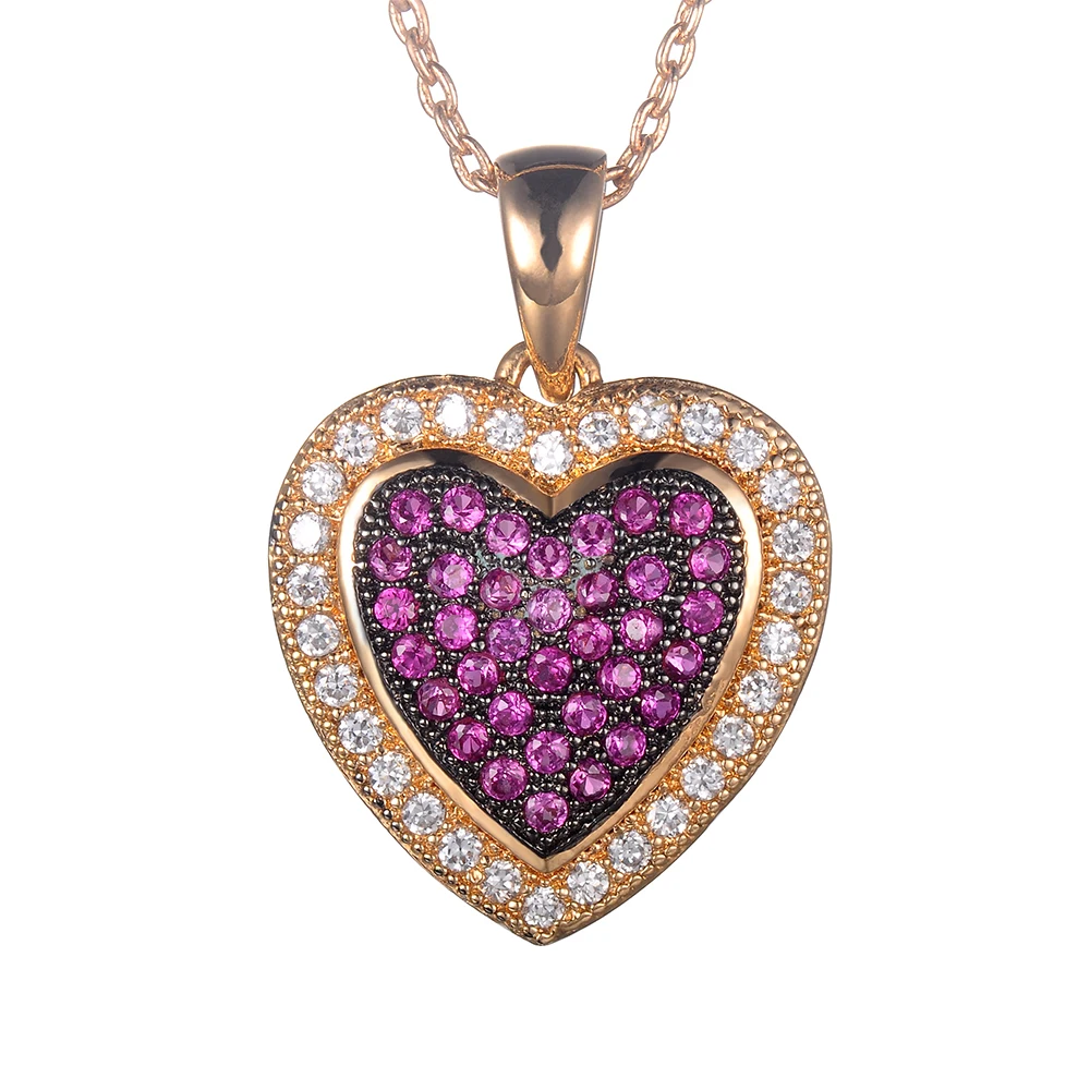 

Beautiful And Romantic 18 Inch Chain Purple Fine Crystal Rose Gold Love Heart Necklaces