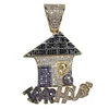 customised 14k gold colorful cz diamond stones trap house pendant necklace