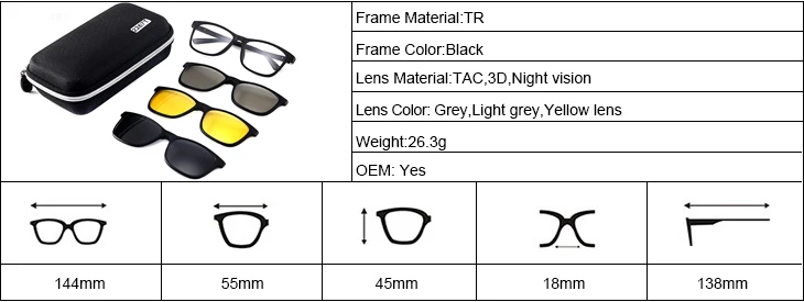3D Glasses Set Night Vision Polarized Clip on Sunglasses