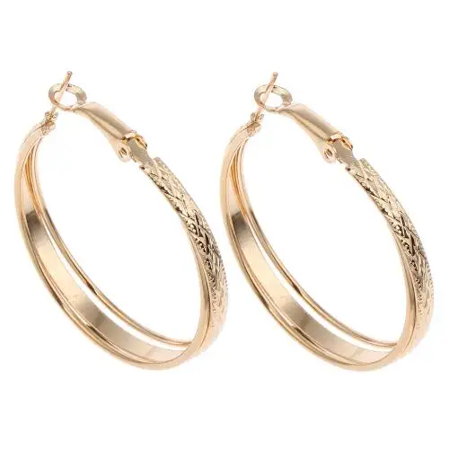 

New Wholesale Brass Hoop Earring gold color flower cut nickel 40x45x6mm 366575