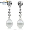 8-9mm AAA grade teardrop 925 silver cheap long style women jewelry wholesale cultured pearl earring