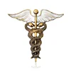 Wholesale Enamel White Wing Double Snake Shape Brooch Pins Medical Doctors Student Brooch Gift