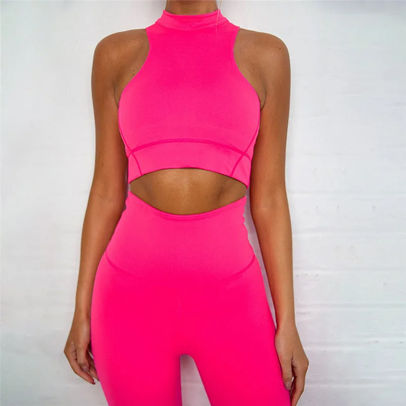 

Fluorescent Colors Yoga Wear Back Zipper Gym Wear Sets for Women