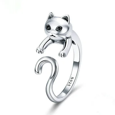 

Factory Wholesale 925 Sterling Silver Cat Long Tail Finger Ring Adjustable Kitty Jewelry for Women, As pictures