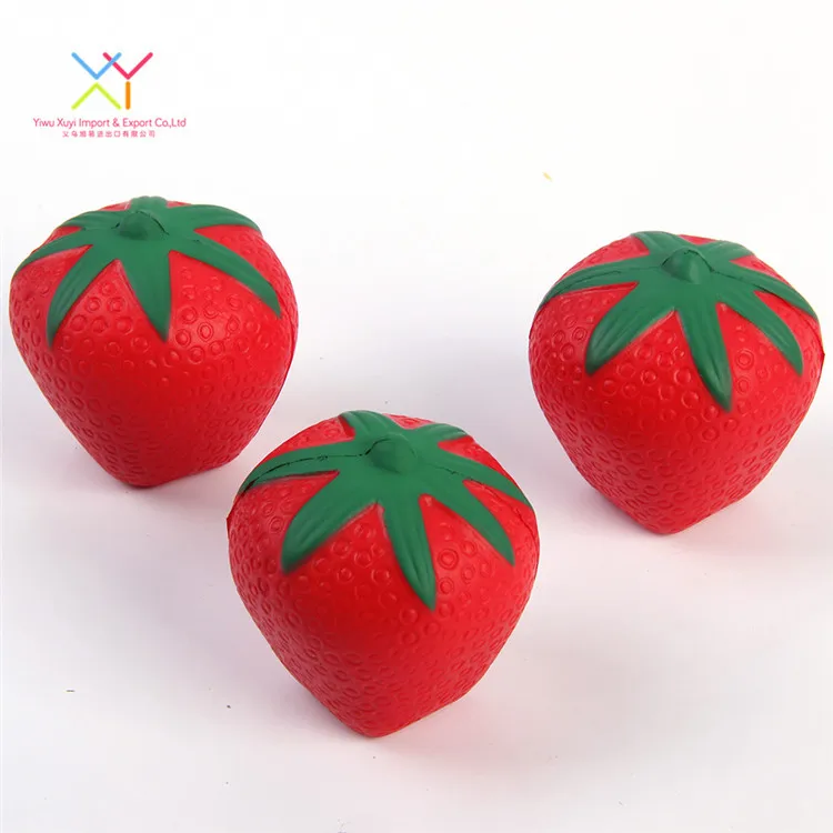 Promotional pu foam strawberry custom fruit shaped stress balls kid toys