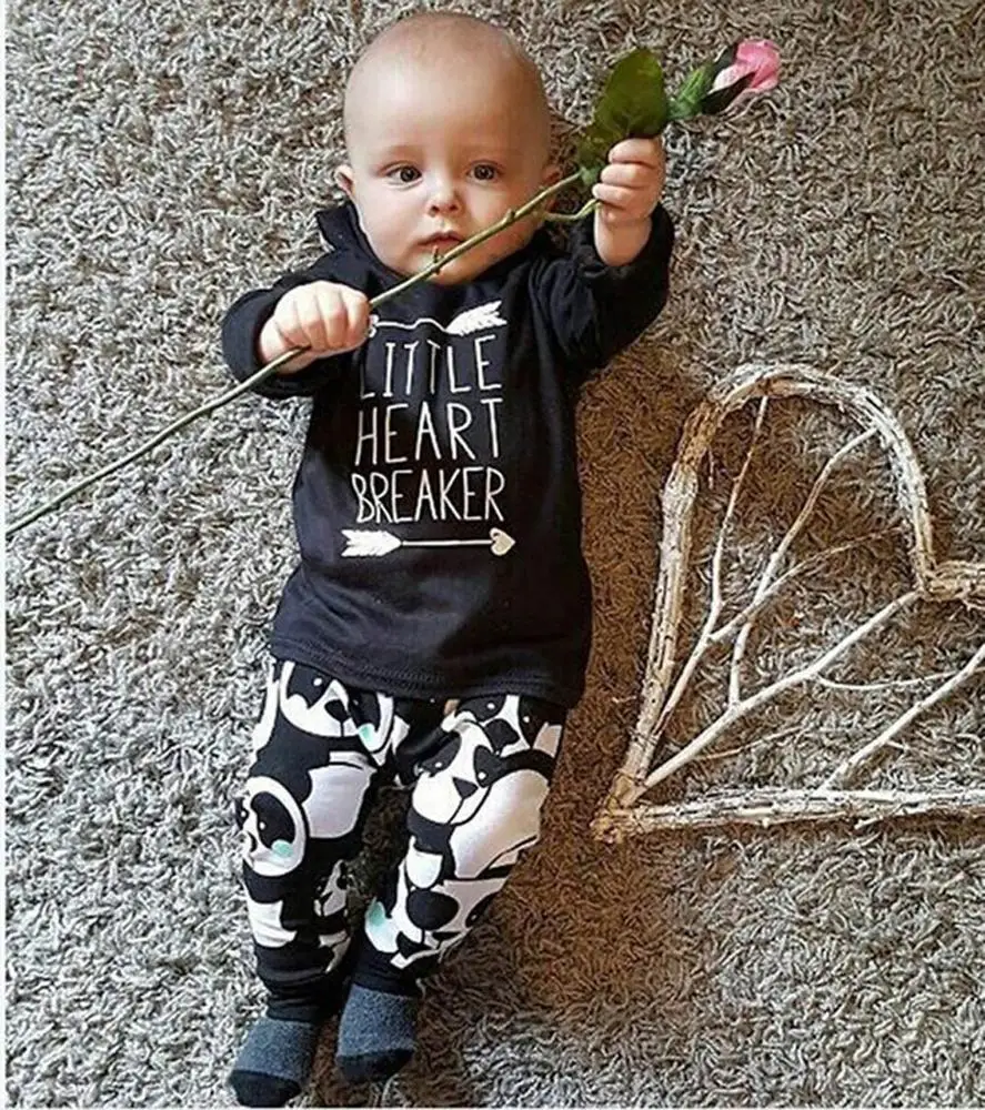 

High quality Arrow T-shirt Panda printing Pants 100% cotton hot sale clothes for newborn baby boy, As pictures
