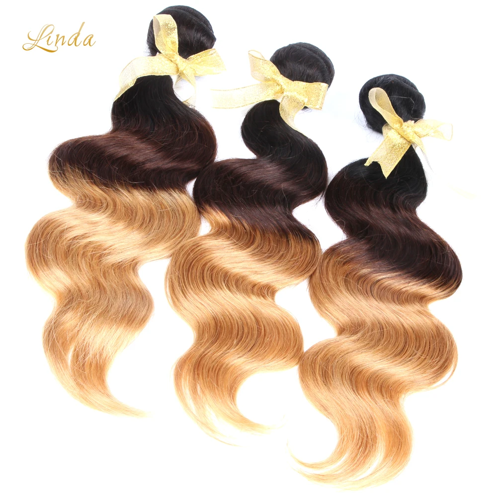 Ombre Hair Extensions Indian Virgin Hair Body Wave 3pcs Three Tone Color 1B 4 27 Human