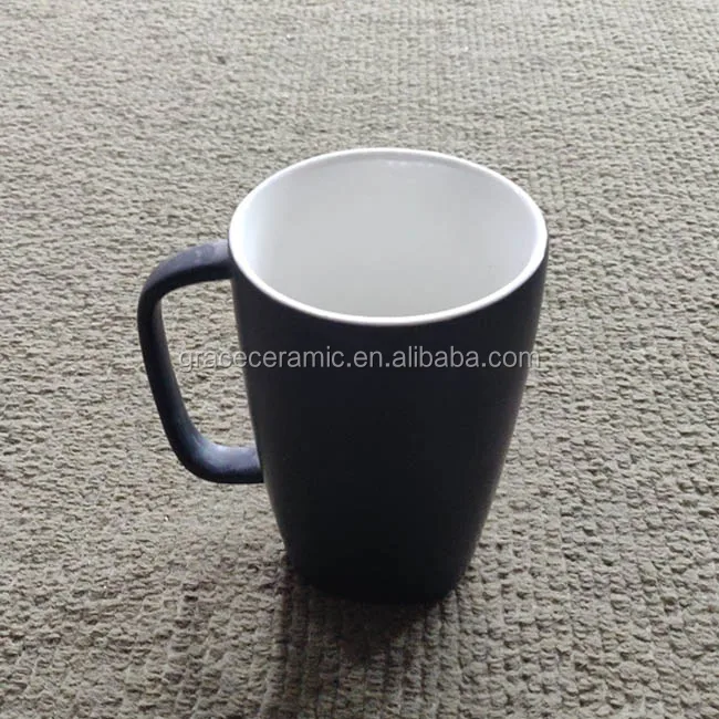 活性哑光普通黑色精品中国陶瓷薄型瓷杯带方形手柄