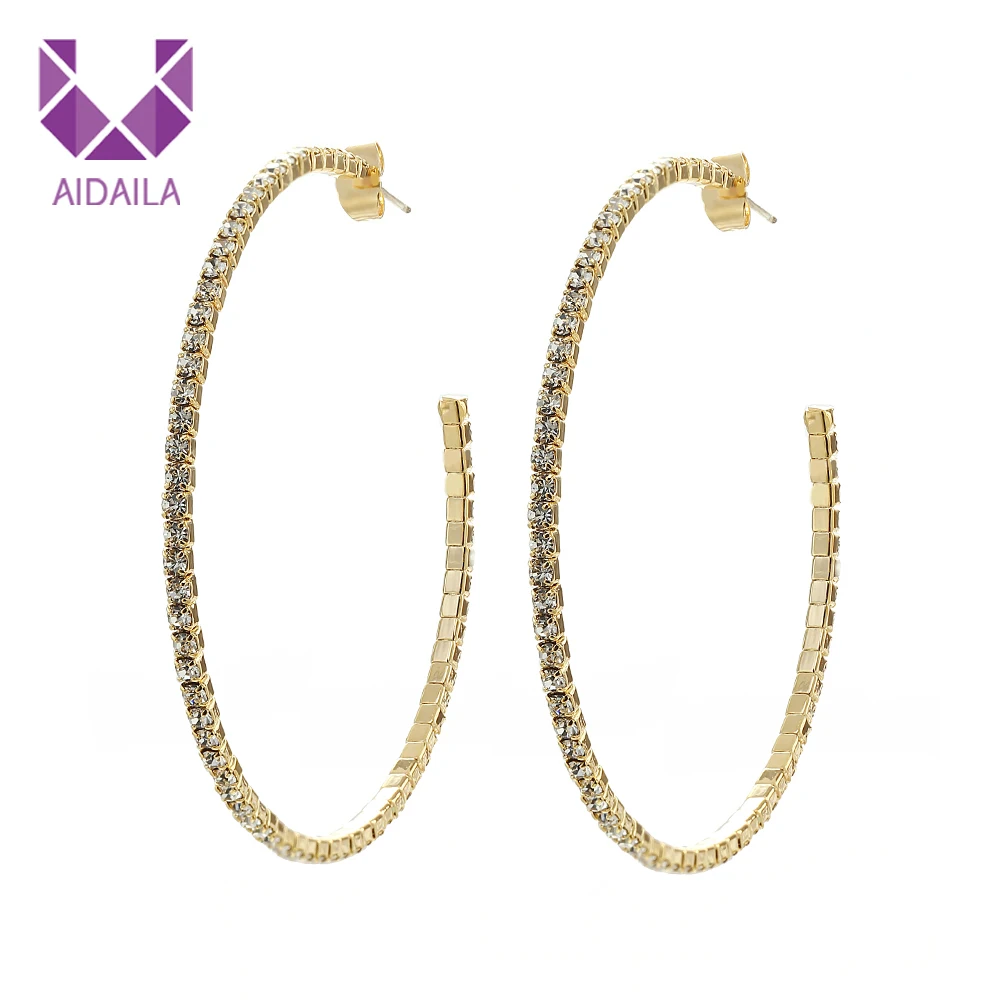

AIDAILA Women 18k Real Gold Unfading Plating Hypoallergenic Silver Needle Large Hoop Earrings With Rhinestone, Gold;white gold