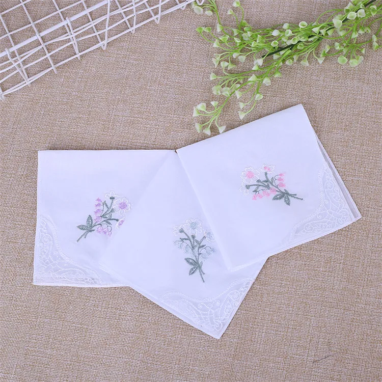 
Top selling simple style 100% cotton good quality Jacquard ladies lace handkerchiefs 