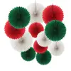 Green and Red Pom Pom and Honeycomb Balls Christmas Decoration