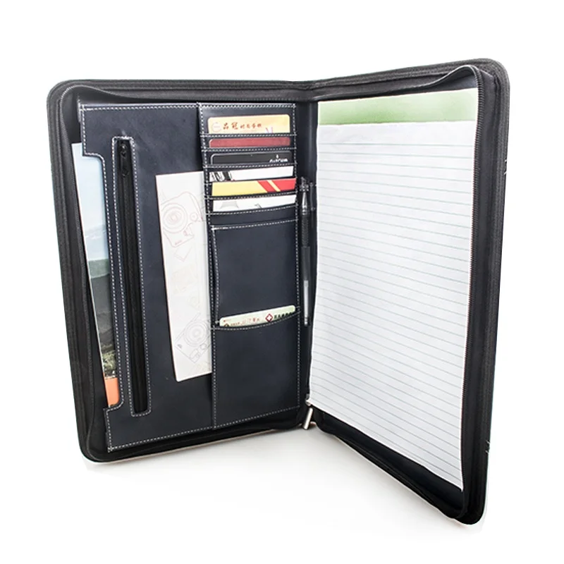 
Contrast Stitch Leather Zipper Padfolio with Business A4 Portfolio Folder for Resume Document Organizer and Writing Pad 