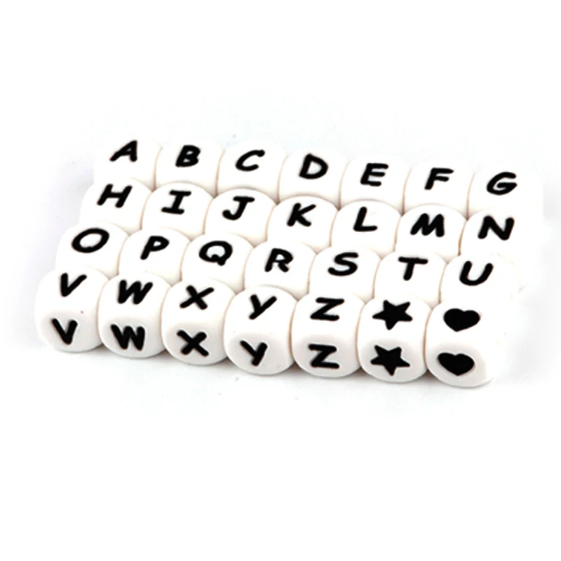 

Alphabet Letter Beads Baby Teether Silicone Teething Beads, White