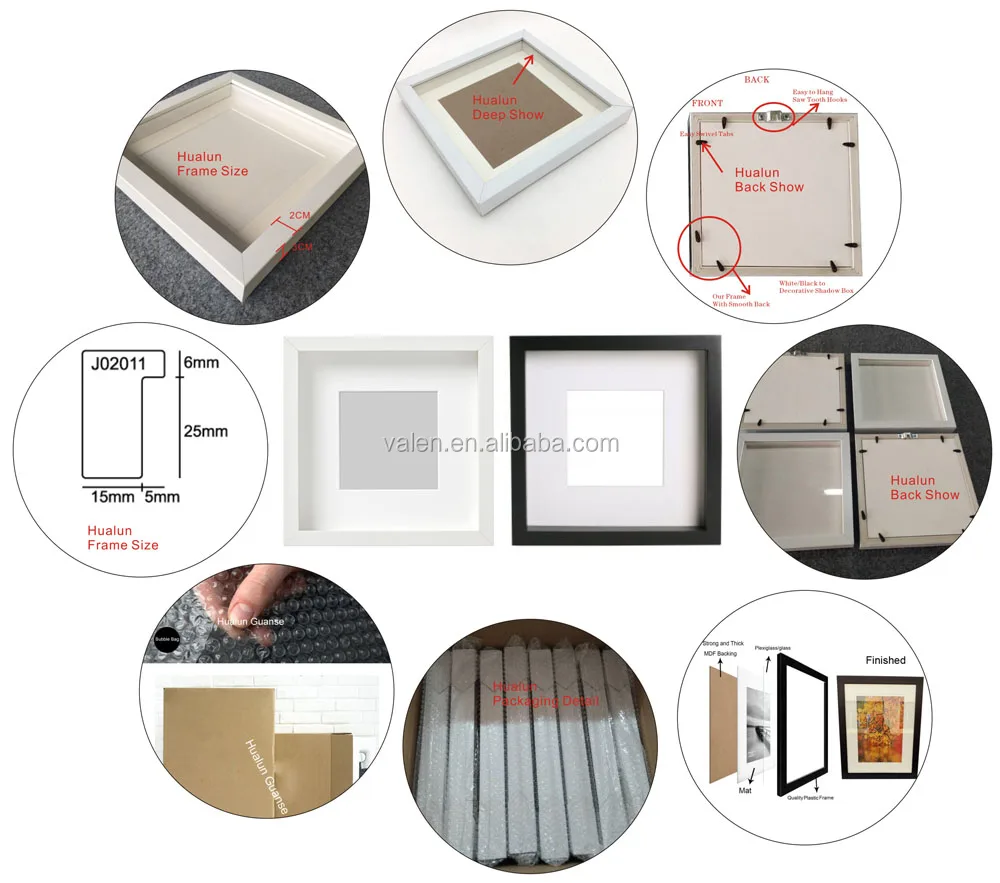 Professional 12x12 Inch Black Or White 3d Shadow Box Picture Frame