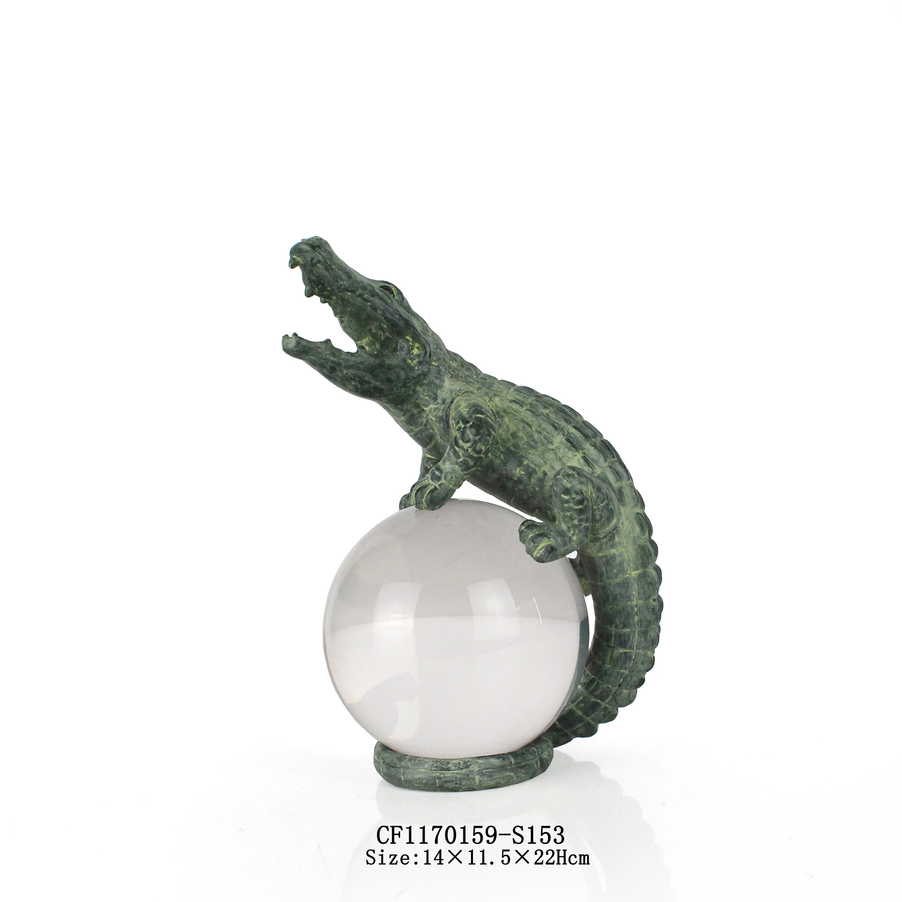 Resin Bronze Animal Crocodile Leopard Monkey Snake Statues with Crystal Ball Home Decor supplier