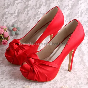red satin high heel shoes