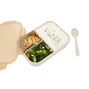 Image of Wheat Fiber and Plastic Microwave Freezer Safe Durable Reusable Container Food Prep Storage Leak Proof Bento Lunch Box
