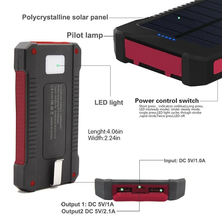 Ce Fc Rohs Approved Solar Power Bank 10000mah Portable Charger Solar