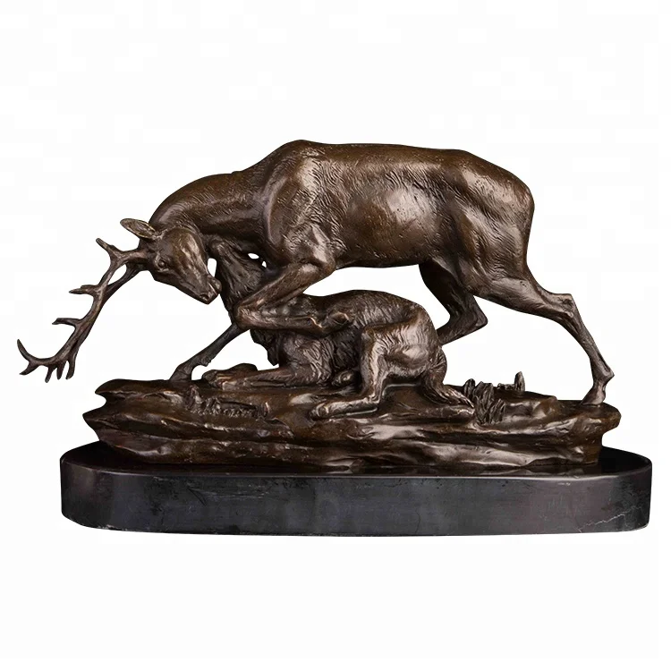 

DW-071 Deer with Child Sculpture and Statue Bronze Vintage Copper Figurines Feng Shui Metal Artwork for Home Office Deco