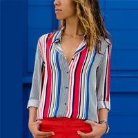 

Women Blouses Striped Print Long Sleeve Casual Blouse Turn-Down Collar Office Ladies Shirt Loose Tops Tunic Blusas Mujer 2019