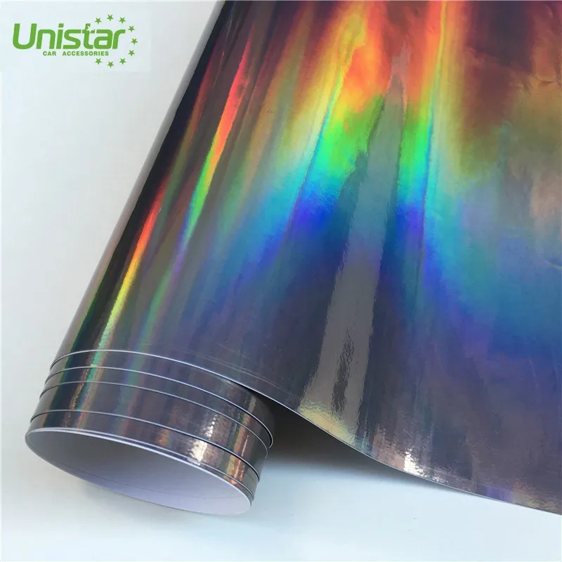 vinyl holographic chrome iridescent wrap film rainbow sticker roll premium bubble laser reflective mirror 20m detailed glossy wrapping alibaba