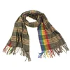 Fashion Oversized Tassel Fringe Rainbow Colorful Vertical Stripes Winter Blanket Scarf Ladies
