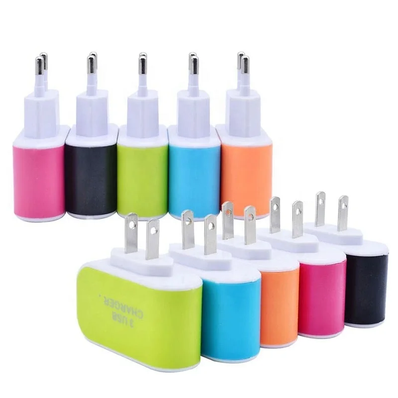 

Hot sale promotional USB wall Charger EU US 3 Ports 3A Portable Mobile Phone Chargers for iPhone for android, Black,pink , green,blue ,orange