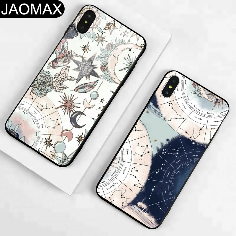 2018 Fashion Retro Star Constellation Girl Design Custom Tempered Glass Cell Phone Case For iphone X 6 7 8 Back Cover Hard Case