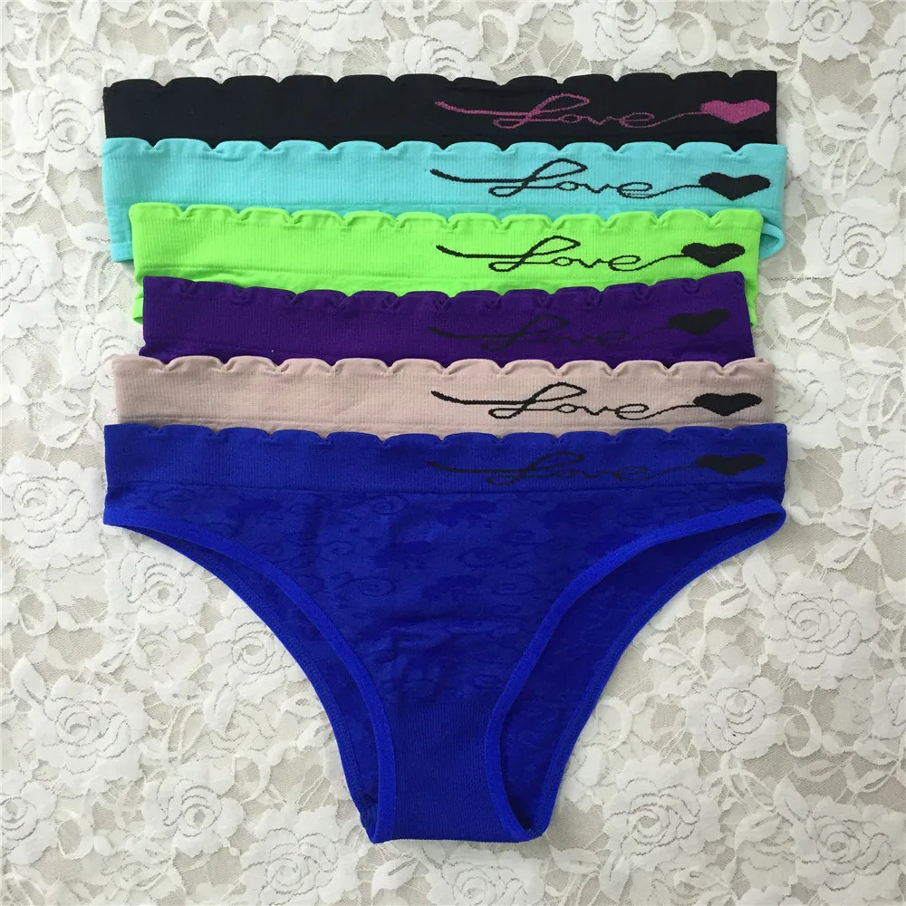 

6 Pieces/Lot) Sexy Women' Panties New Design Quick Dry Ladies Underwear Briefs Soft Cotton Material with Floral Love Pattern, 6 colors as shown