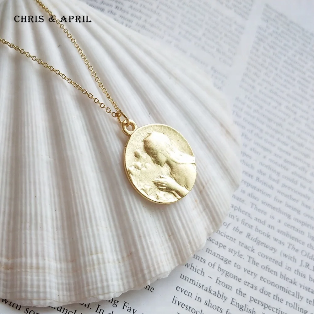 

Korean Style S925 Sterling Silver Coin Pendant Necklace, Gold