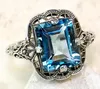 AFR805 Emeral cut Art Deco Vintage Estate Ring 14K White Gold Plating USA Size 6/7/8/9#
