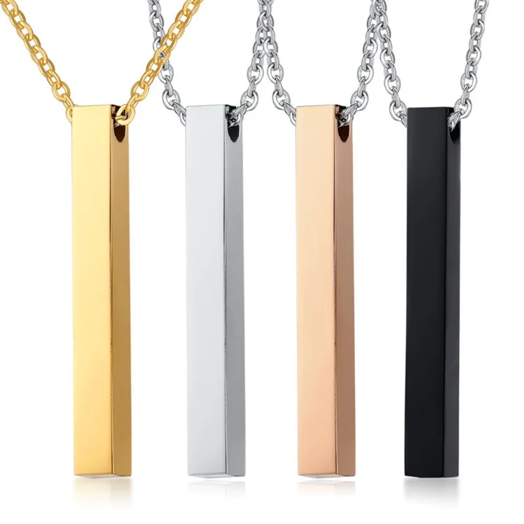 6MM Delicate jewelry plain stainless steel custom name plate necklace laser engraving blank vertical bar necklace