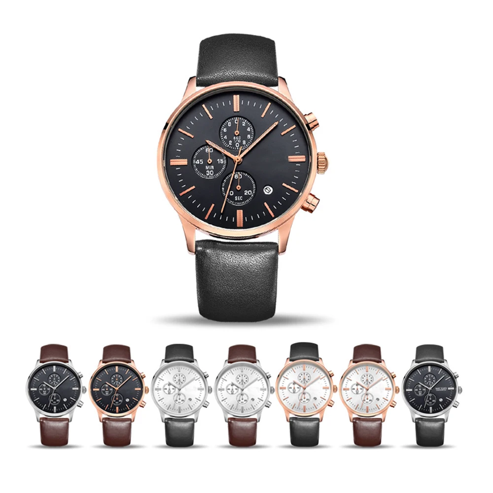 
Selling Three-point Chronograph watch Casual Men Genuine Leather waterproof movement quartz Watch Spot 