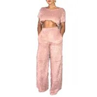 

81129-MX45 sexy ladies two piece set clothing crop top fuzzy jumpsuits