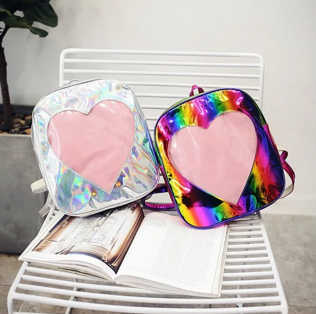 

Fashion cheaper transparent star pattern rainbow holographic satchel Ita bag backpack bag of teenagers, Picture