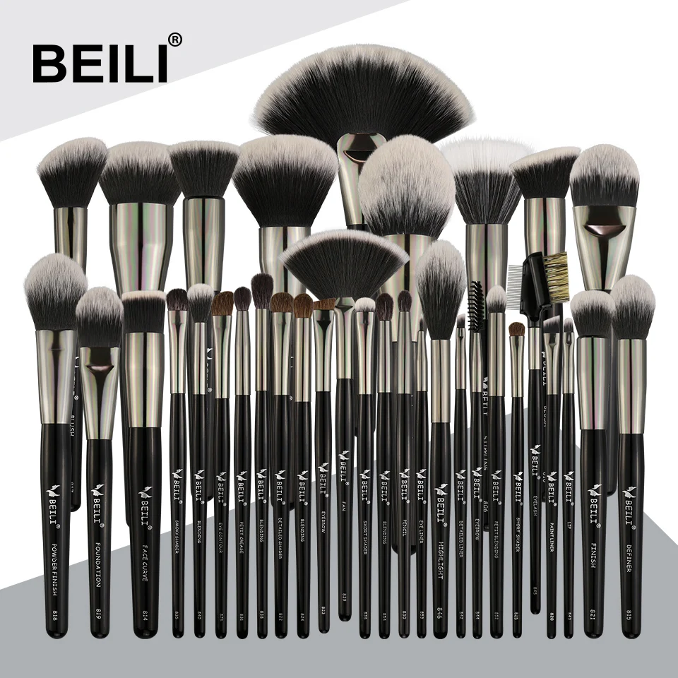 

New BEILI makep brushes cosmetic wholesale 35 PCS Soft Natural synthetic hair Eyeshadow Concealer Liner makeup brushes set, Black