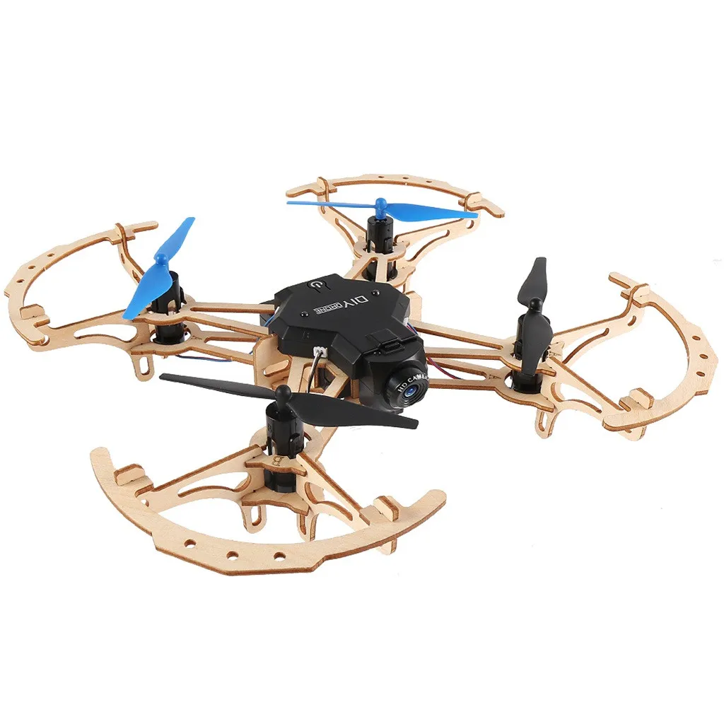 

2019 New Drone ZL100 DIY Wooden Quadcopter Remote With HD Camera Video 6-axle DIY Drone Creative Toy Education For Teaching Kids, Gold