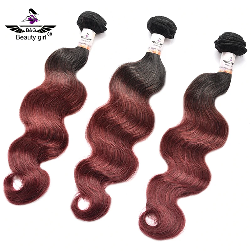 Darling Two Tone Color Hair Weave Red Wine 99j Wet And Wavy Ombre