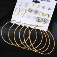 

Fashion Stud Earring Set Mix for Women Gold Color Geometric Crystal Heart Triangle Star Moon Big Round Circle Brincos N95249