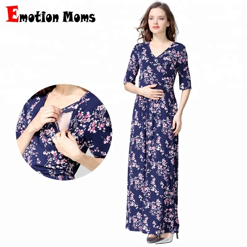 

2018 New Arrival Soft Cotton Stretch Floral Maxi dress for Pregnant Women Breastfeeding Long Dress Maternity Clothes