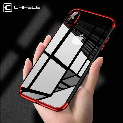 

Cafele new product soft tpu clear back cover plating phones case for iphones plating case, Black;red;silvery;rose gold;gold;blue