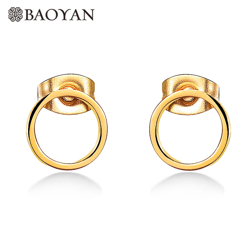 

Baoyan Simple Style rose gold silver plated metal round circle stud earring stainless steel jewelry for woman Korea, N/a
