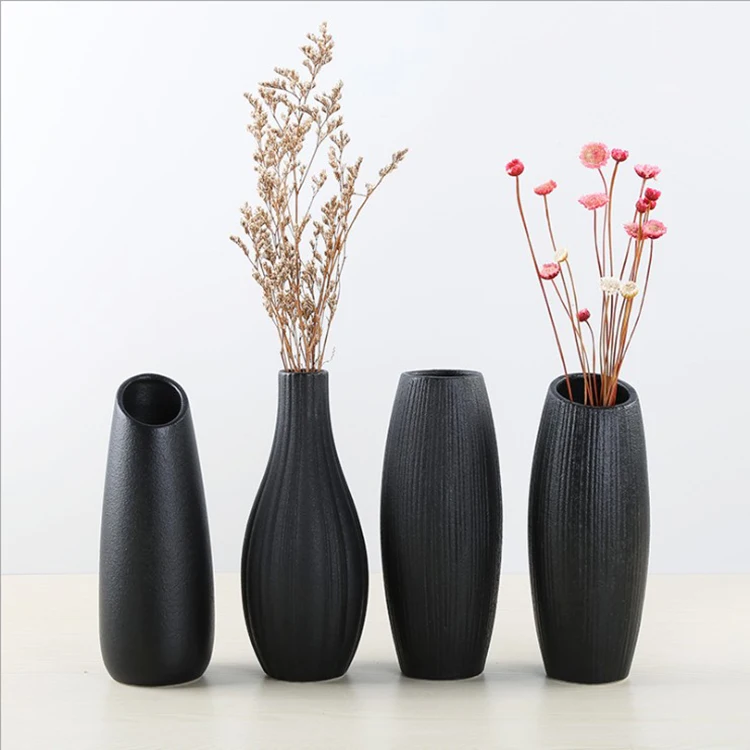 

Hot selling handmade matte black flower ceramic vases for home decoration