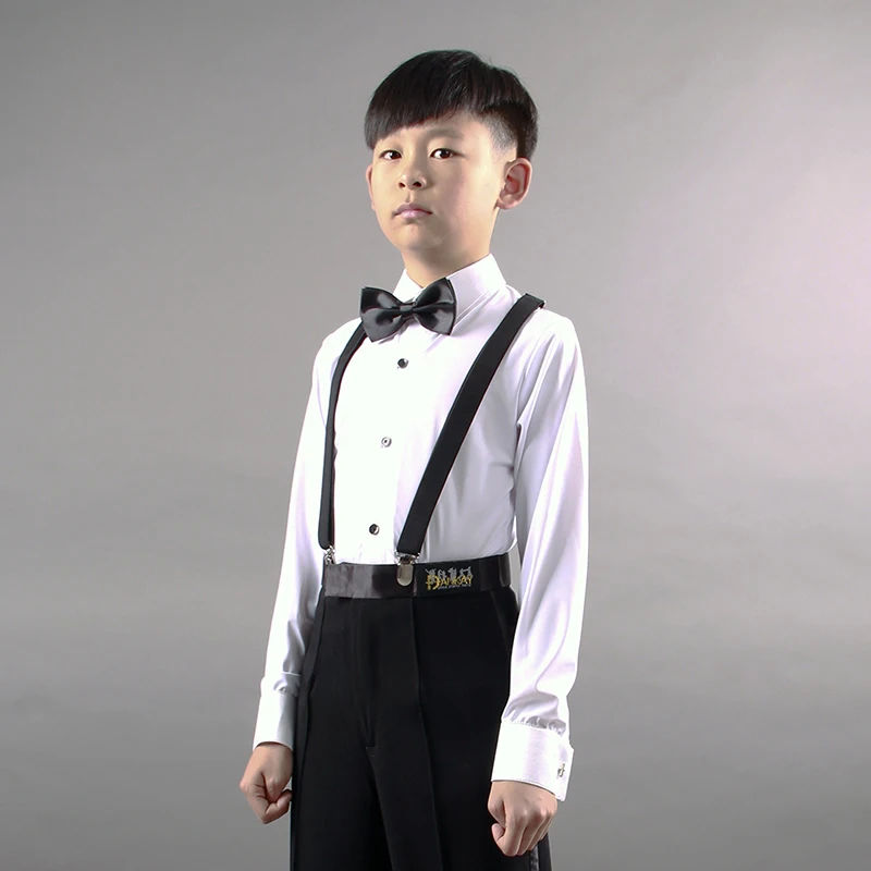 

2017 New Style White Boys Competition Latin Dance Tops Shirt Wear Ballroom Dancing Clothes For Kids Include Tie