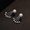 Women Lady Faux Pearl Ear Stud Earrings Bride Pearl Clear Crystal Ear Studs Earrings