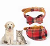 Valentine's Day Classic Plaid Fabric Leather Dog Bow Bandana Collar With Bell