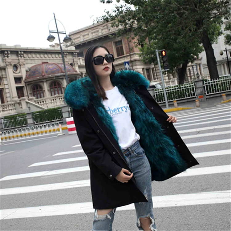 

2018 Fashion winter warm wholesale real natural raccoon skin parka coat