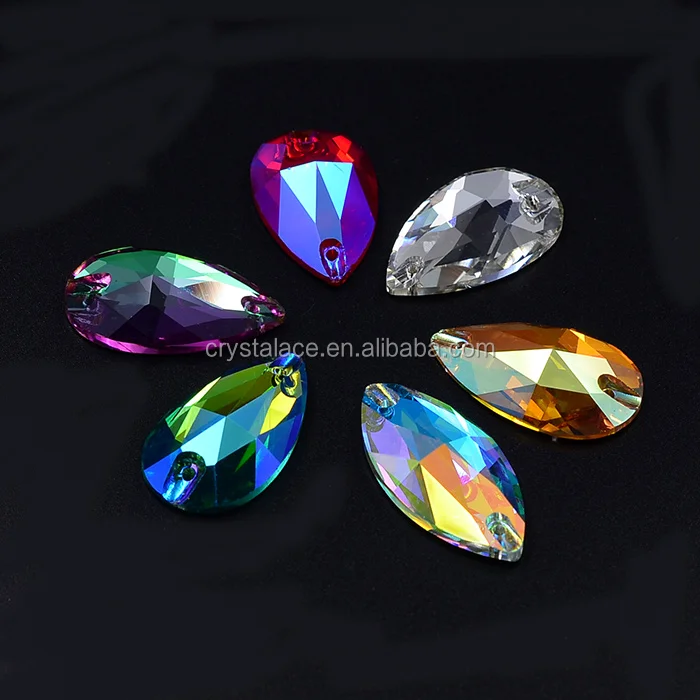World Top quality Flat Back 2 holes new colours water drop crystal pear shape sew on crystal rhinestones