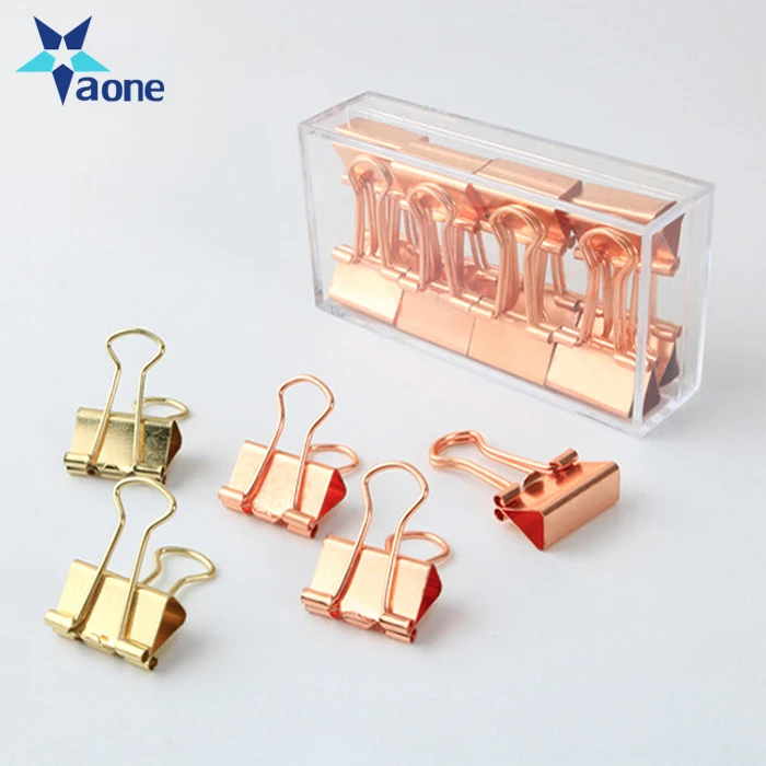 
Custom 19mm Solid Color Rose Gold Metal Notebook Binder Clips With Box Notes Letter Paper Clip Office Supplies 