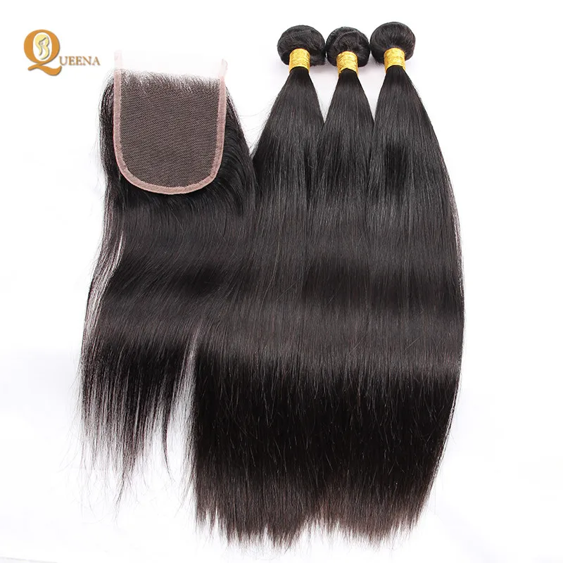 

100% Virgin Brazilian Hair Vendors Mink Hair Remy Hair Straight Bundles With Lace Closure, Natural color